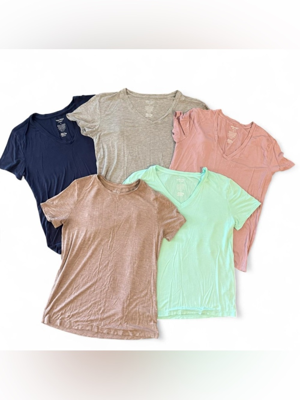 Nine West Soft Spun basic plaid short sleeve tee bundle set of 5 minimalist